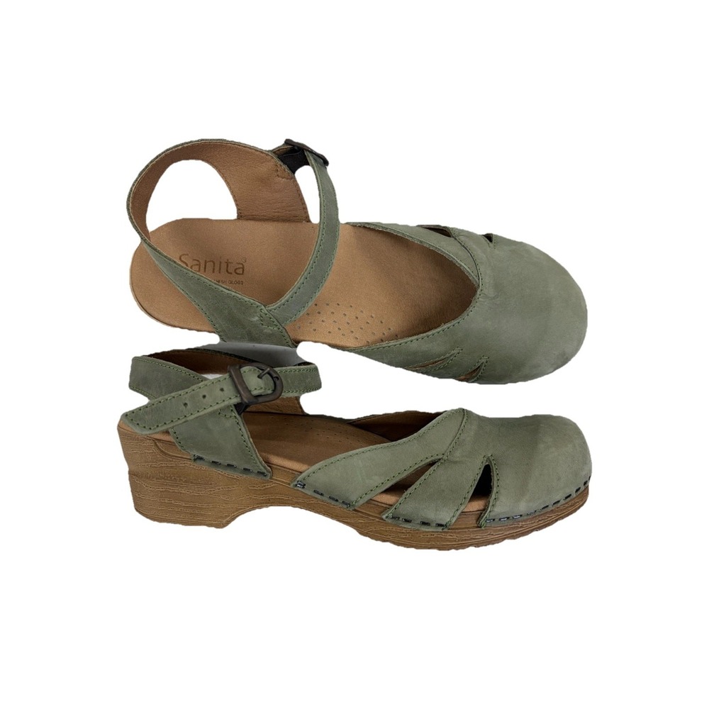 Sanita Women's Danish Clogs Margrethe Sandal Leather In Khaki Green Eu 42 US 10